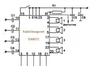 Amplificateur de puissance de haute qualité basé sur TDA8571J, TDA8568Q (4x40W) Schémas, manuels, fiches techniques